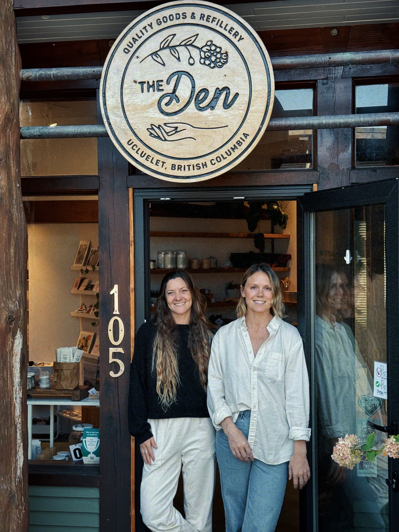 The Den owners Kristen O. and Diane R. outside the Ucluelet shop